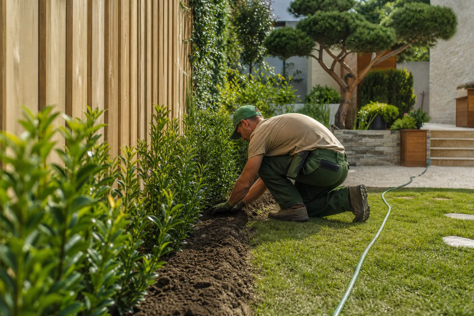 Plantation de haie alignée par un paysagiste en Gironde