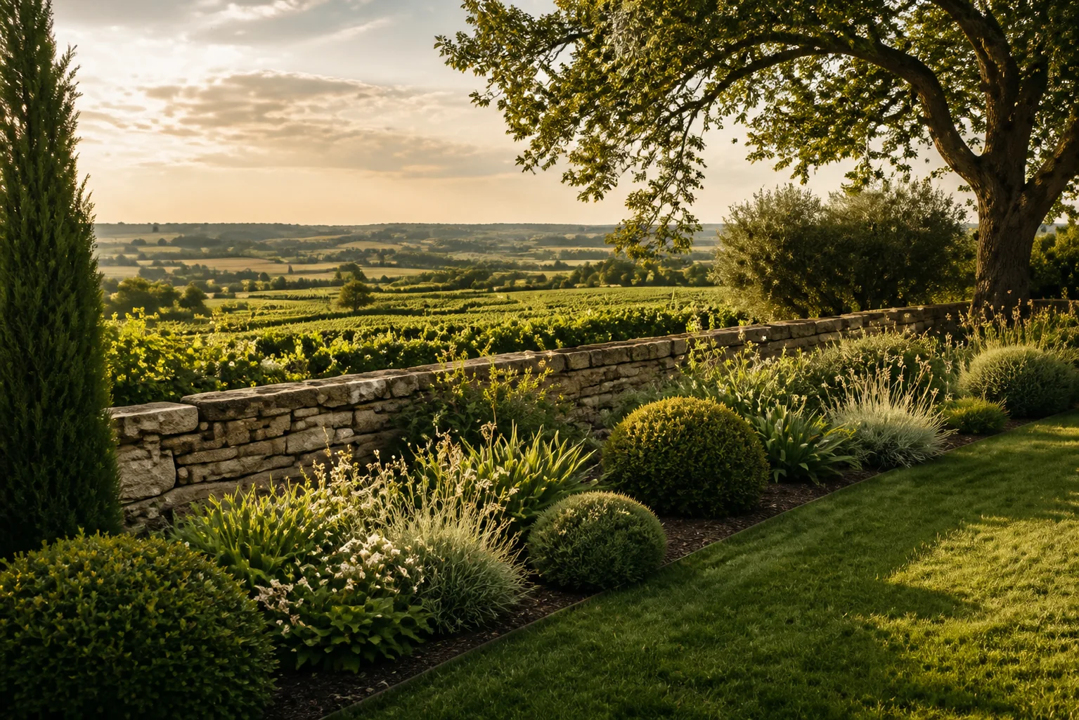 Paysage de Gironde et jardin paysager dans la zone d'intervention près de Bordeaux